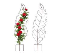 Relaxdays Leaf-Shaped Metal Trellis, 2 pcs, Plant Support for Garden & Pots, 100 x 30 cm, Brown