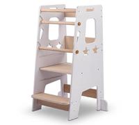 Relaxdays Learning Tower Stars, adjustable height, anti-tip, white/natural