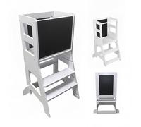 Relaxdays learning tower with chalkboard, 1+ yrs, 2 steps, safety guard, 86x40x44cm, toddler step stool, white