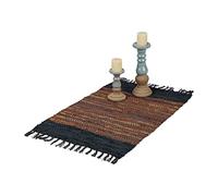 Relaxdays Leather & Cotton Runner Rug, Carpet with Fringes, Non-Slip, Decor for Living Room, Bedroom or Hallway, Brown, Real, 60 x 110cm