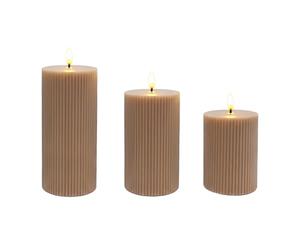 Relaxdays LED candles, 3-piece set, 3 sizes, flickering flame, real wax, grooves, flameless LED, mocha-mousse