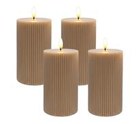 Relaxdays LED candles, 4-pack, 13 x 7.5 cm, flickering flame, real wax, ribbed, flameless block candles, mocha mousse
