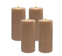 Relaxdays LED Candles, 4-Pack, 18 x 7.5 cm, Flickering Flame, Real Wax, Grooves, flameless Block Candles, Mocha-Mousse