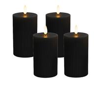 Relaxdays LED candles, 4-pack, HxD: 13 x 7.5 cm, flickering flame, real-wax, grooved, flameless pillar candles, black