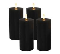 Relaxdays LED Candles, 4-Pack, HxD: 18 x 7.5 cm, Flickering Flame, Real Wax, Ribbed, flameless Pillar Candles, Black