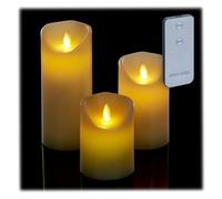 Relaxdays LED Candles, Set of 3, Timer & Flickering Flame & Remote Control, Flameless Candlelights, Electronic, Cream, Real wax, 17.5 x 7.5 x 7.5 cm