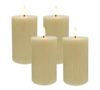 Relaxdays LED Candles, Set of 4, HxD: 13 x 7.5cm, Flickering Flame, Real Wax, grooved, flameless Block Candles, Beige