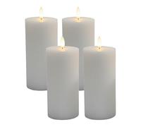 Relaxdays LED Candles, Set of 4, HxD: 18 x 7.5 cm, Flickering Flame, Real Wax, Ribbed, flameless, Light Grey