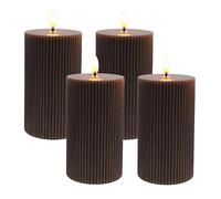 Relaxdays LED Flameless Candles 4-Pack, Flickering Flame, Real Wax, Grooved Block, 13x7.5x7.5 cm, Coffee