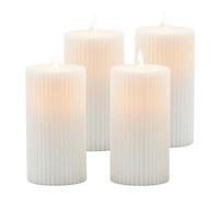 Relaxdays LED Flameless Candles 4-Pack, Flickering Flame, Real Wax, Ribbed, 18x7.5x7.5 cm, White