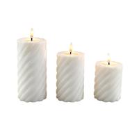 Relaxdays LED Flameless Candles Set of 3, Flickering Flames, Real Wax, Twisted Design, White, 18.5 x 7.5 x 7.5 cm