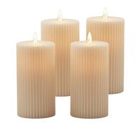 Relaxdays LED Flameless Candles, Set of 4, Flickering Flame, Ribbed Plastic, Champagne, 17.5x8x8 cm