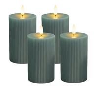 Relaxdays LED Flickering Candles 4-pack, Flameless Real Wax, Grooved Block, Khaki, 13 x 7.5 x 7.5 cm