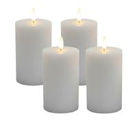 Relaxdays LED Pillar Candles, Flickering Flame, Real Wax, Groove Design, Set of 4, 13x7.5 cm, Light Grey