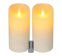Relaxdays LED Pillar Candles, Set of 2, with Remote Control & Timer, Flickering Flame, Real Wax, Flameless, White, 30% Plastic, 24.5 x 10 cm