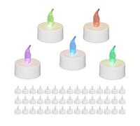 Relaxdays LED, Set of 50, Colour Changing Candles, HxD: 4.5 x 3.5 cm, Electric, Flameless Tea Lights, White