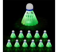Relaxdays LED Shuttlecock, Set of 12, Glowing Badminton Balls, HxD: 8.5 x 6.5 cm, Children & Adults, Green Light, White