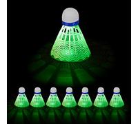 Relaxdays LED Shuttlecock, Set of 8, Glowing Badminton Balls, HxD: 8.5 x 6.5 cm, Children & Adults, Green Light, White