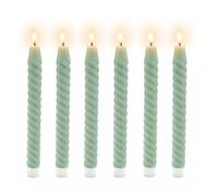 Relaxdays LED Taper Candles 6pc Set, Flickering Flame, Real Wax, Twisted, Flameless, Sage, 25x2.2cm