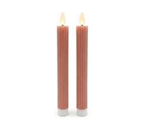 Relaxdays LED Taper Candles, Flickering Flame, Real Wax, Grooves, Flameless, Dusky Pink, 25 x 2 cm Set of 2
