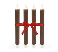 Relaxdays LED Taper Candles, Flickering Flame, Real Wax, Ribbed, Flameless, Set of 4, 25x2 cm, Coffee