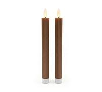 Relaxdays LED Taper Candles, Flickering, Real-Wax, Grooved, Flameless, Set of 2, 25x2 cm, Coffee
