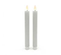 Relaxdays LED Taper Candles Set of 2, Flickering Flame, Real Wax, Grooves, Flameless, Light Grey, 25 x 2 cm
