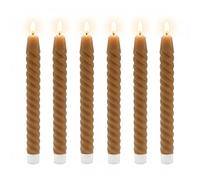 Relaxdays LED Taper Candles Set of 6, Flickering Flame, Real Wax, Twisted, Flameless, Mocha-Mousse, 25x2 cm