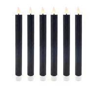 Relaxdays LED Taper Candles, Set of 6, HxD: 25 x 2 cm, Flickering Flame, Real Wax, grooved, flameless Candles, Black