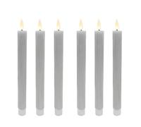 Relaxdays LED Taper Candles, Set of 6, HxD: 25 x 2 cm, Flickering Flame, Real Wax, Ribbed, flameless, Light Grey