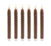 Relaxdays LED Taper Candles, Set of 6, HxD: 25 x 2 cm, Flickering Flame, Real Wax, Twisted, flameless, Coffee