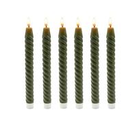 Relaxdays LED Taper Candles, Set of 6, HxD: 25 x 2 cm, Flickering Flame, Real Wax, Twisted, Khaki