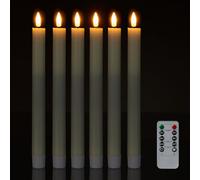 Relaxdays LED Taper Candles, Set of 6, with Remote Control & Timer, Flickering Flame, Real Wax, Flameless, Cream