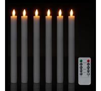 Relaxdays LED Taper Candles, Set of 6, with Remote Control & Timer, Flickering Flame, Real Wax, Flameless, White, 30% Plastic, 24.5 x 2.2 cm