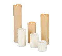 Relaxdays LED Wax, Set of 6, Electric Flameless Candles, Flickering, Battery-Powered, 5 cm Diameter, Cream, Real, 23 x 5 cm