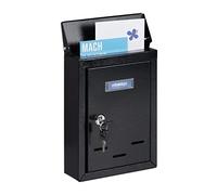 Relaxdays Letter Box with Name Plate, Metal, Lockable, 2 Keys, Post Box, HWD: 26.5 x 19 x 6.5 cm, Wall-Mounted, Black