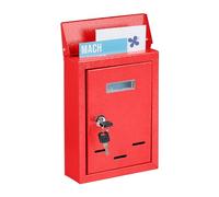 Relaxdays Letter Box with Name Plate, Metal, Lockable, with 2 Keys, Post Box, HWD: 26.5 x 19 x 6.5 cm, Wall-Mounted, Red