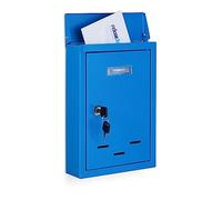 Relaxdays Letter Name Plate, Metal, Lockable, with 2 Keys, Post Box, HWD: 30.5 x 21 x 7 cm, Wall-Mounted, Blue, Iron