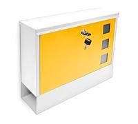 Relaxdays Modern Two Coloured Mailbox Letterbox Lockable with Two Keys and Newspaper Slot, White-Yellow