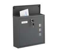 Relaxdays Letter Box with Viewing Windows, H x W x D: 33 x 35 x 12 cm, Iron, 4 Keys, postbox Landscape Format, Anthracite, 100%, Charcoal