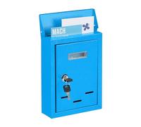 Relaxdays Letter Name Plate, Metal, Lockable, 2 Keys, Post Box, HWD: 26.5 x 19 x 6.5 cm, Wall-Mounted, Blue, Iron