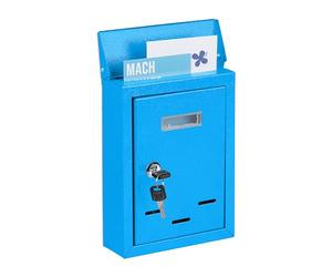 Relaxdays Letter Name Plate, Metal, Lockable, 2 Keys, Post Box, HWD: 26.5 x 19 x 6.5 cm, Wall-Mounted, Blue, Iron