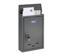 Relaxdays Letter Name Plate, Metal, Lockable, with 2 Keys, Post Box, HWD: 35.5 x 24 x 9 cm, Wall-Mounted, Grey, Iron