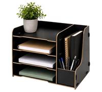 Relaxdays Letter Tray, DIN A4, 4 compartments, Desk Organiser, Black