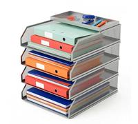 Relaxdays Letter Tray, Steel, A4, 4 Compartments, HxWxD: 31 x 25 x 32 cm, Desk Organiser, Silver