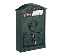 Relaxdays Letterbox in Vintage Design, Ornate Postbox, 42 x 28 x 10 cm, Mailbox with A4 Letter Slot, 2 Keys, Green/Gold, Iron, Aluminium