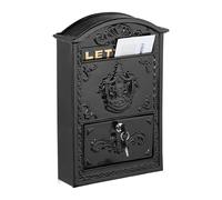Relaxdays Letterbox in Vintage Design, Ornate Postbox, 42 x 28 x 10 cm, Mailbox with A4 Letter Slot, 2 Keys, Black/Gold, Aluminium, Iron