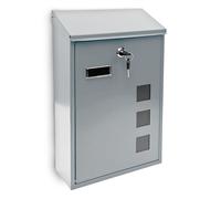 Relaxdays Design Mailbox / Letterbox Metal 4 Colours 3 Viewing Windows 25x40 cm Post Mail Secure, Silver