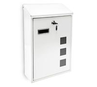 Relaxdays Design Mailbox / Letterbox Metal 4 Colours 3 Viewing Windows 25x40 cm Post Mail Secure, White