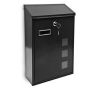 Relaxdays Design Mailbox / Letterbox Metal 4 Colours 3 Viewing Windows 25x40 cm Post Mail Secure, Black